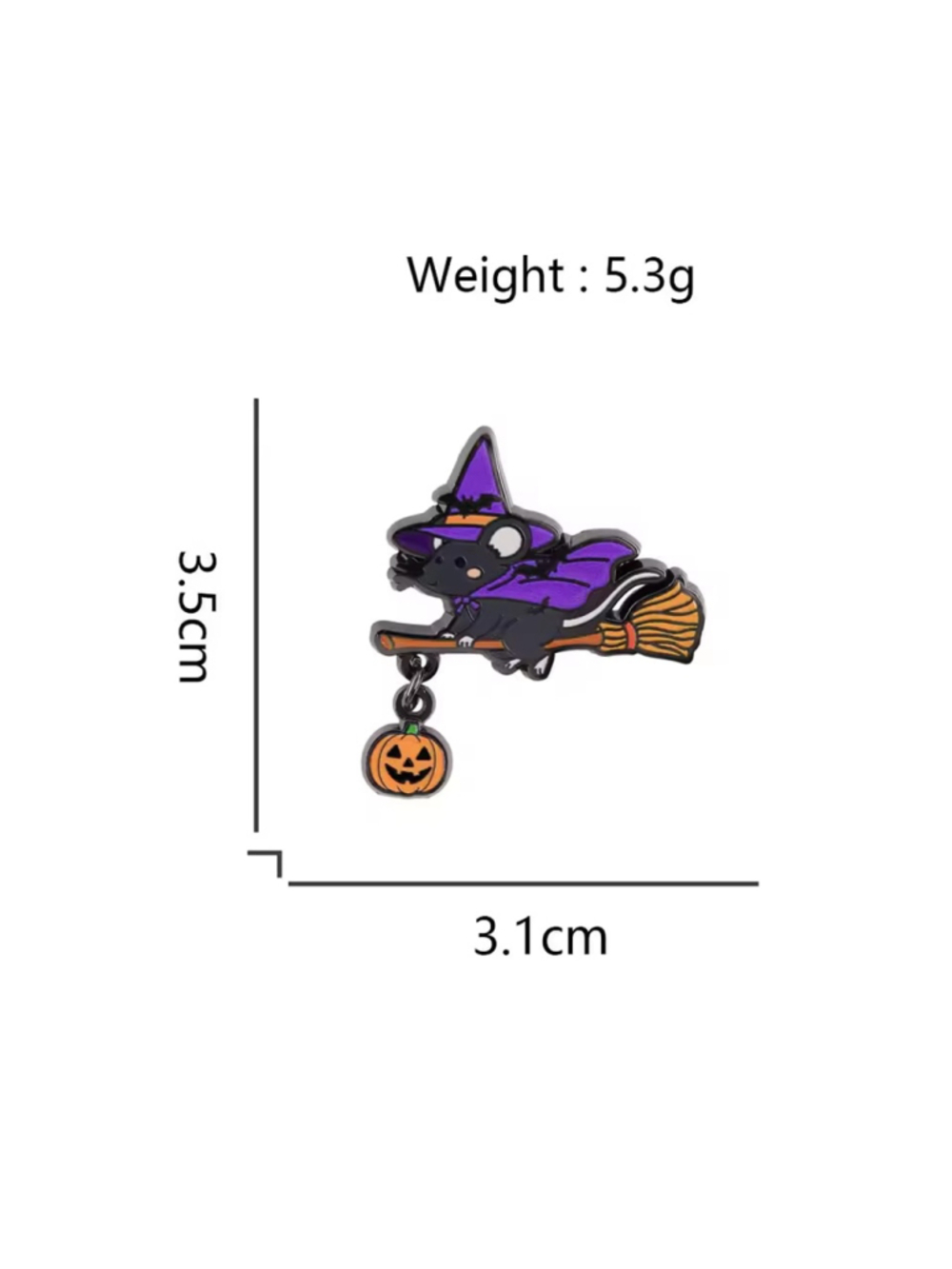 Adorable Black & Purple Witch Mouse Halloween Brooch Enamel Pin - Picture 5 of 5